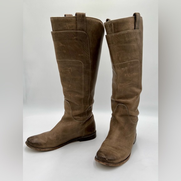 Frye “Paige” taupe tall motorcycle boots - Picture 2 of 8